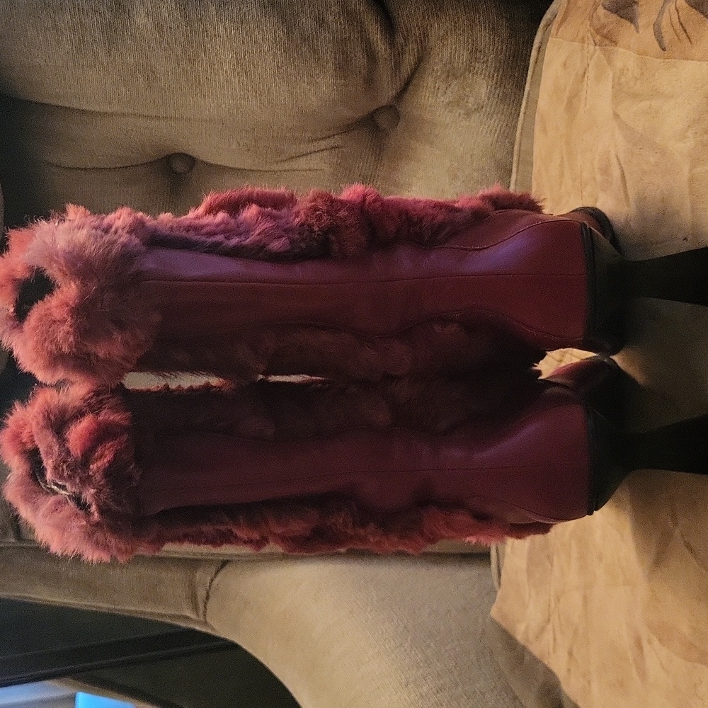Vera Cuoio Italian Leather Boots With Real Rabbit Fur.  7.5 Size 38 - Picture 4 of 16